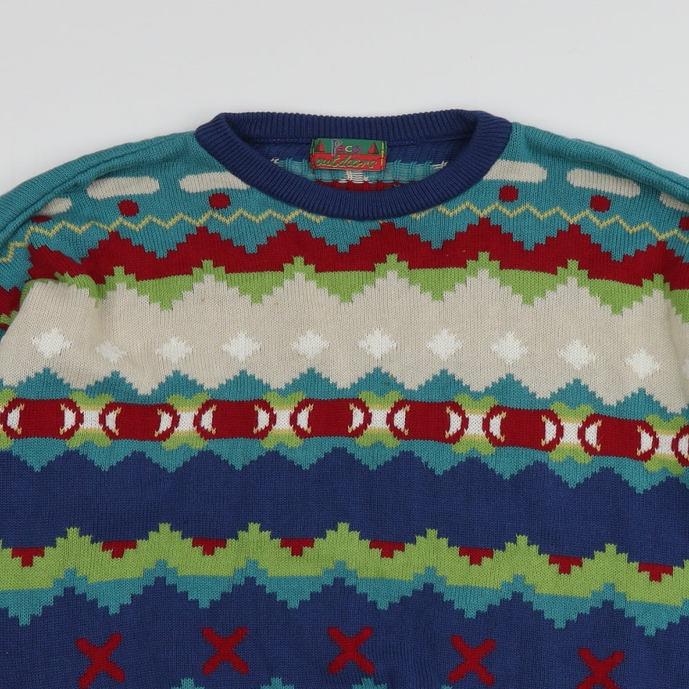 Paco Outdoors Mens Multicoloured Round Neck Geometric Cotton Pullover Jumper Size L
