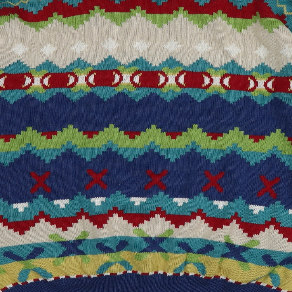 Paco Outdoors Mens Multicoloured Round Neck Geometric Cotton Pullover Jumper Size L