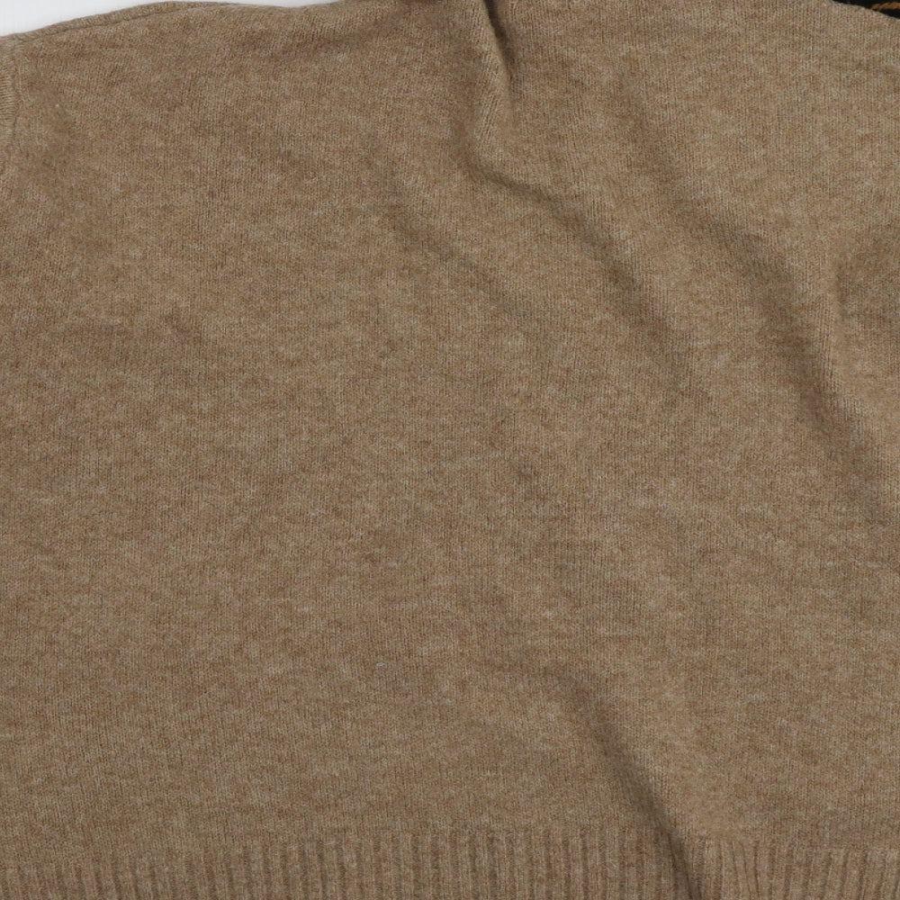 H&M Womens Beige Roll Neck Animal Print Acrylic Pullover Jumper Size S