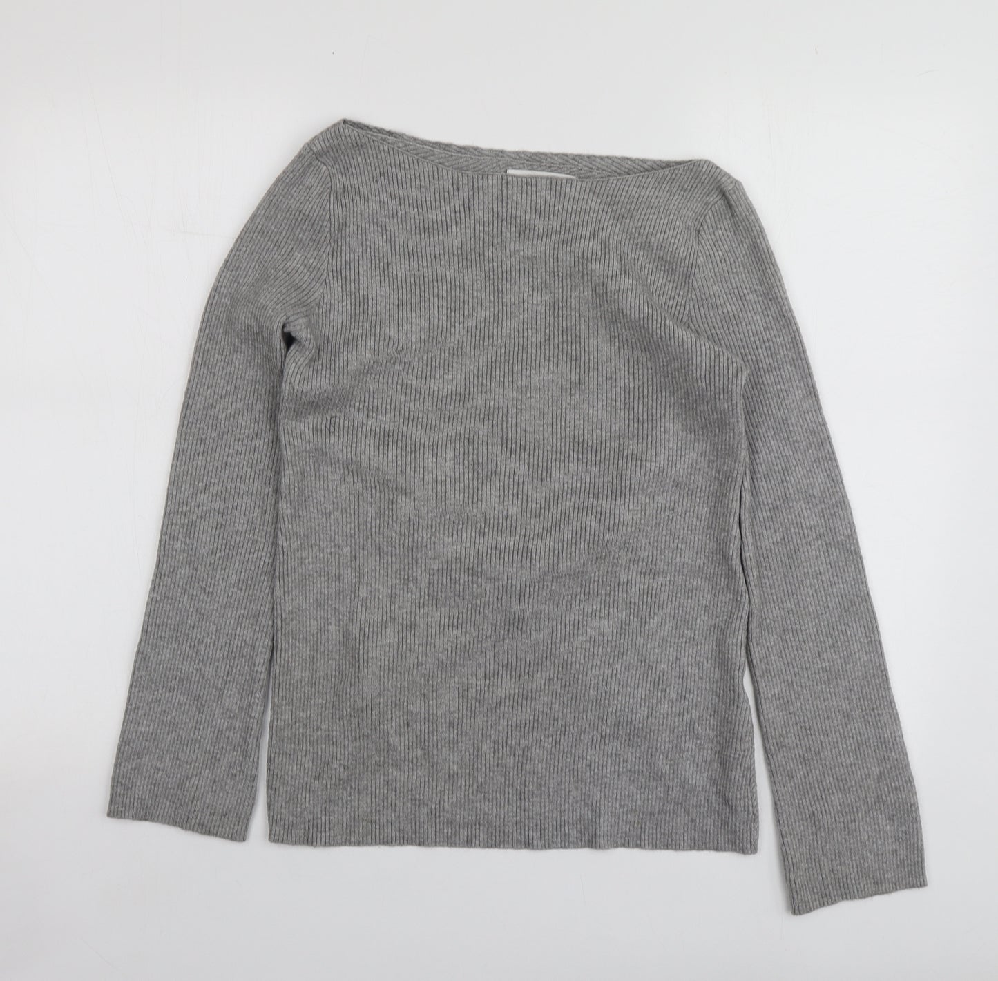 Zara Womens Grey Square Neck  Viscose Pullover Jumper Size M