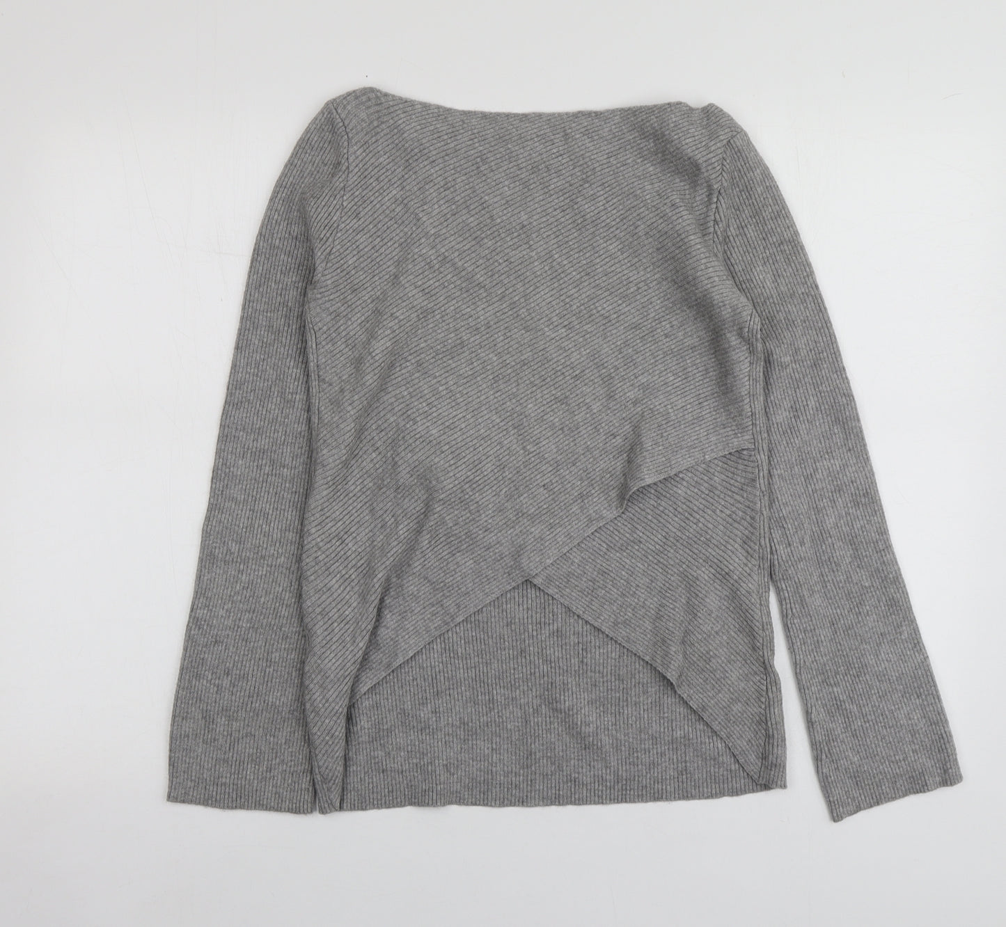 Zara Womens Grey Square Neck  Viscose Pullover Jumper Size M