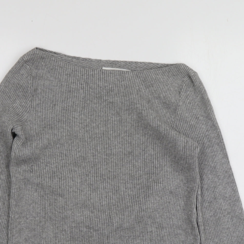 Zara Womens Grey Square Neck  Viscose Pullover Jumper Size M