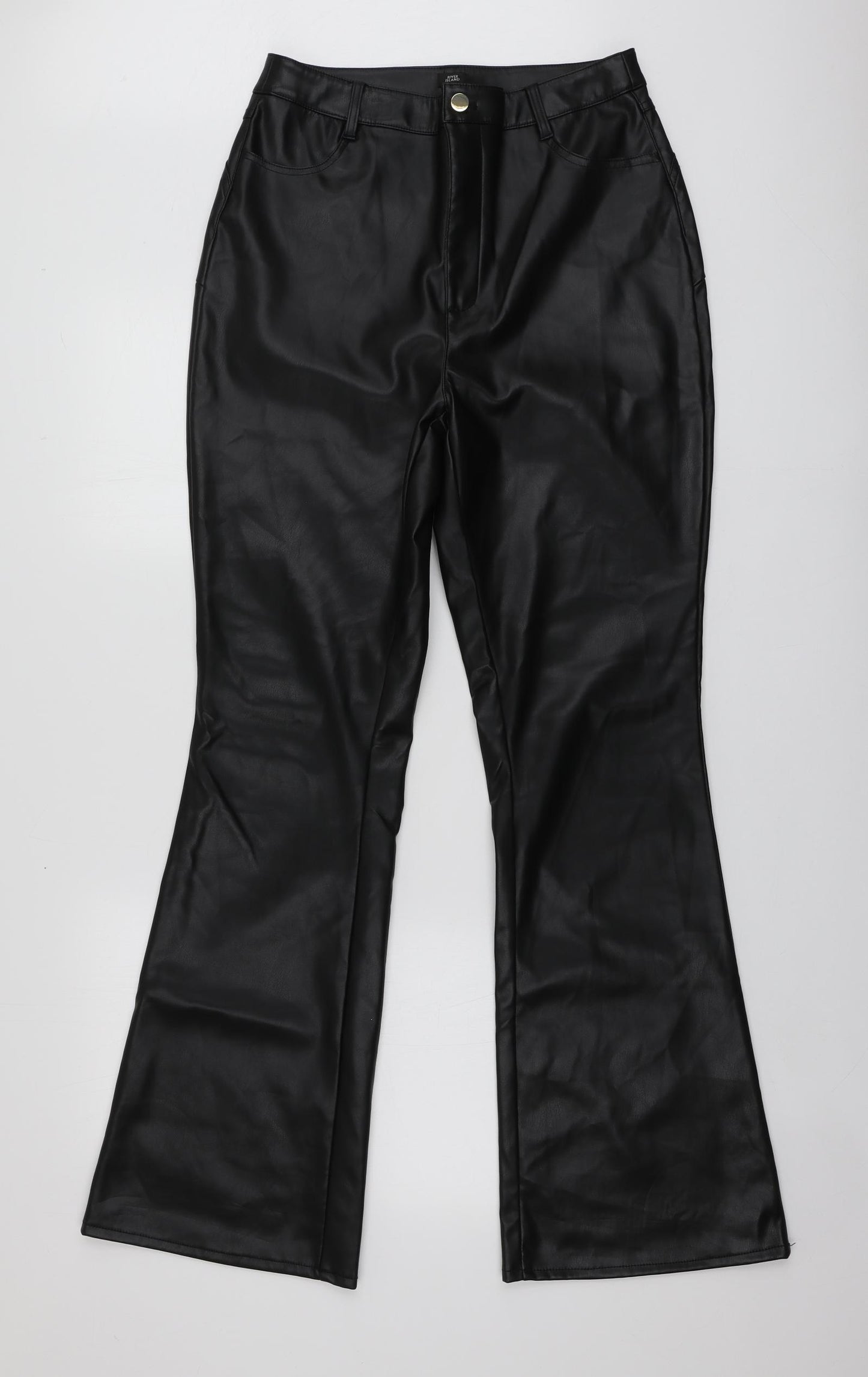 River Island Womens Black  Polyurethane Trousers  Size 14 L32 in Regular