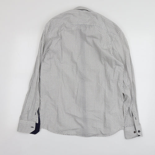 Cavani Mens White Geometric Cotton  Button-Up Size L Collared