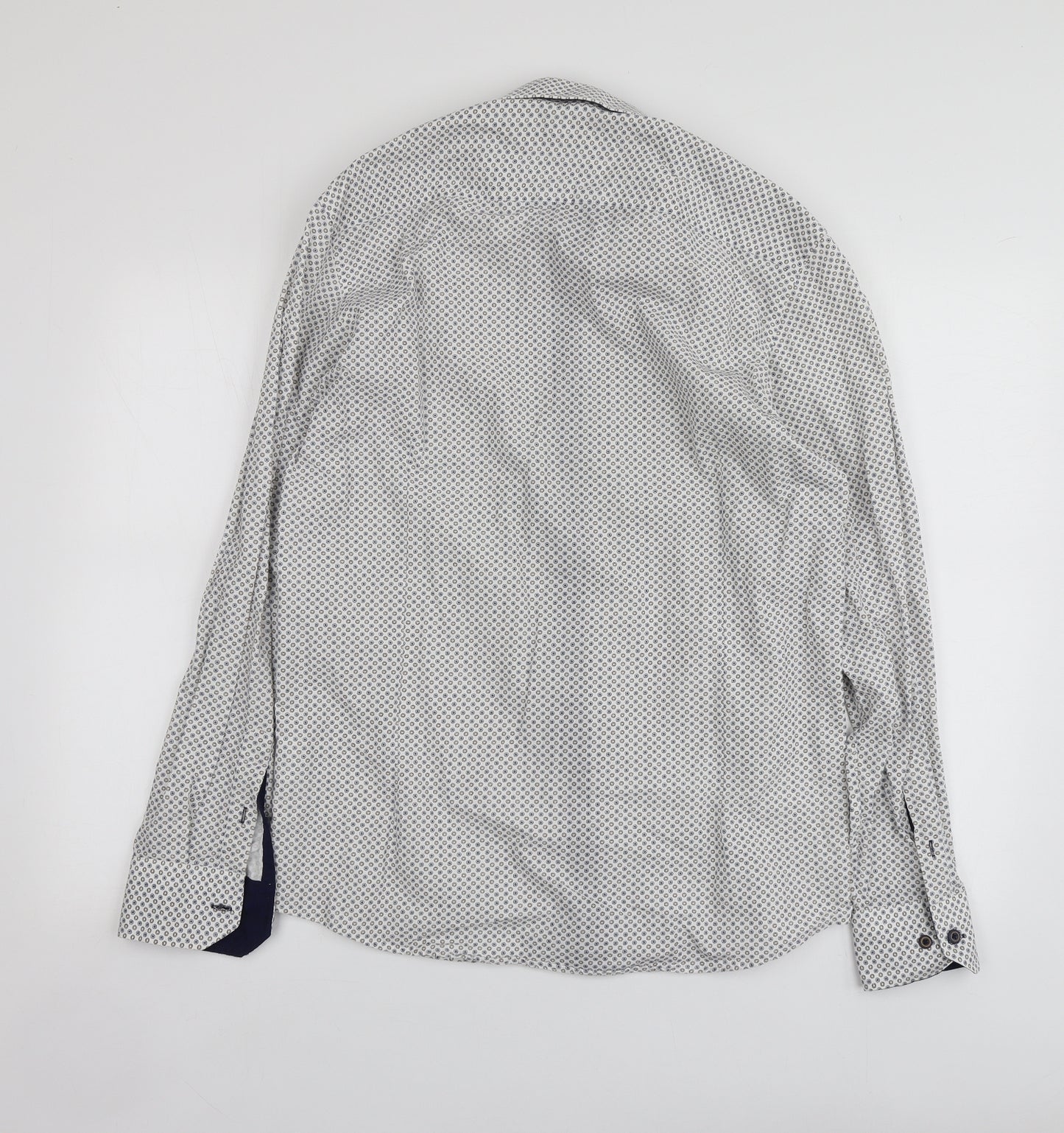 Cavani Mens White Geometric Cotton  Button-Up Size L Collared