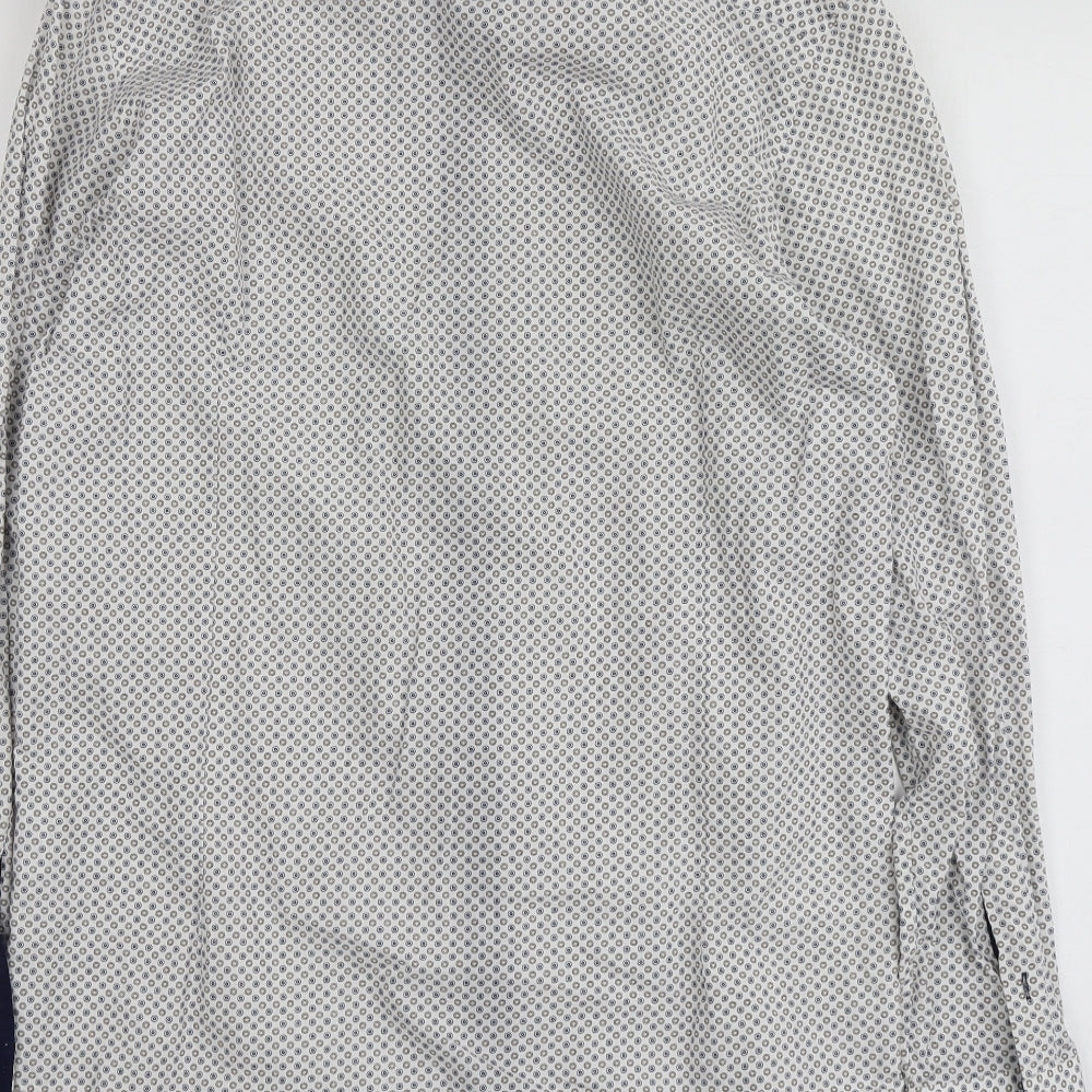 Cavani Mens White Geometric Cotton  Button-Up Size L Collared