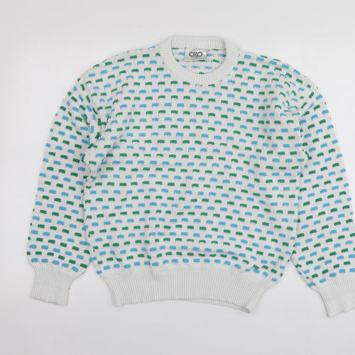 Ciao Mens White Round Neck Geometric Acrylic Pullover Jumper Size S