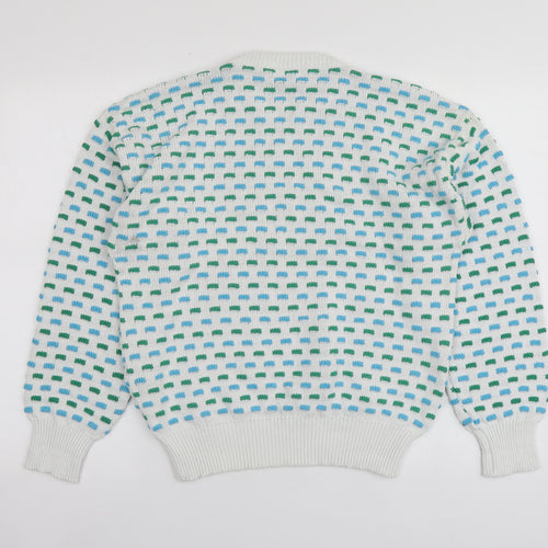 Ciao Mens White Round Neck Geometric Acrylic Pullover Jumper Size S