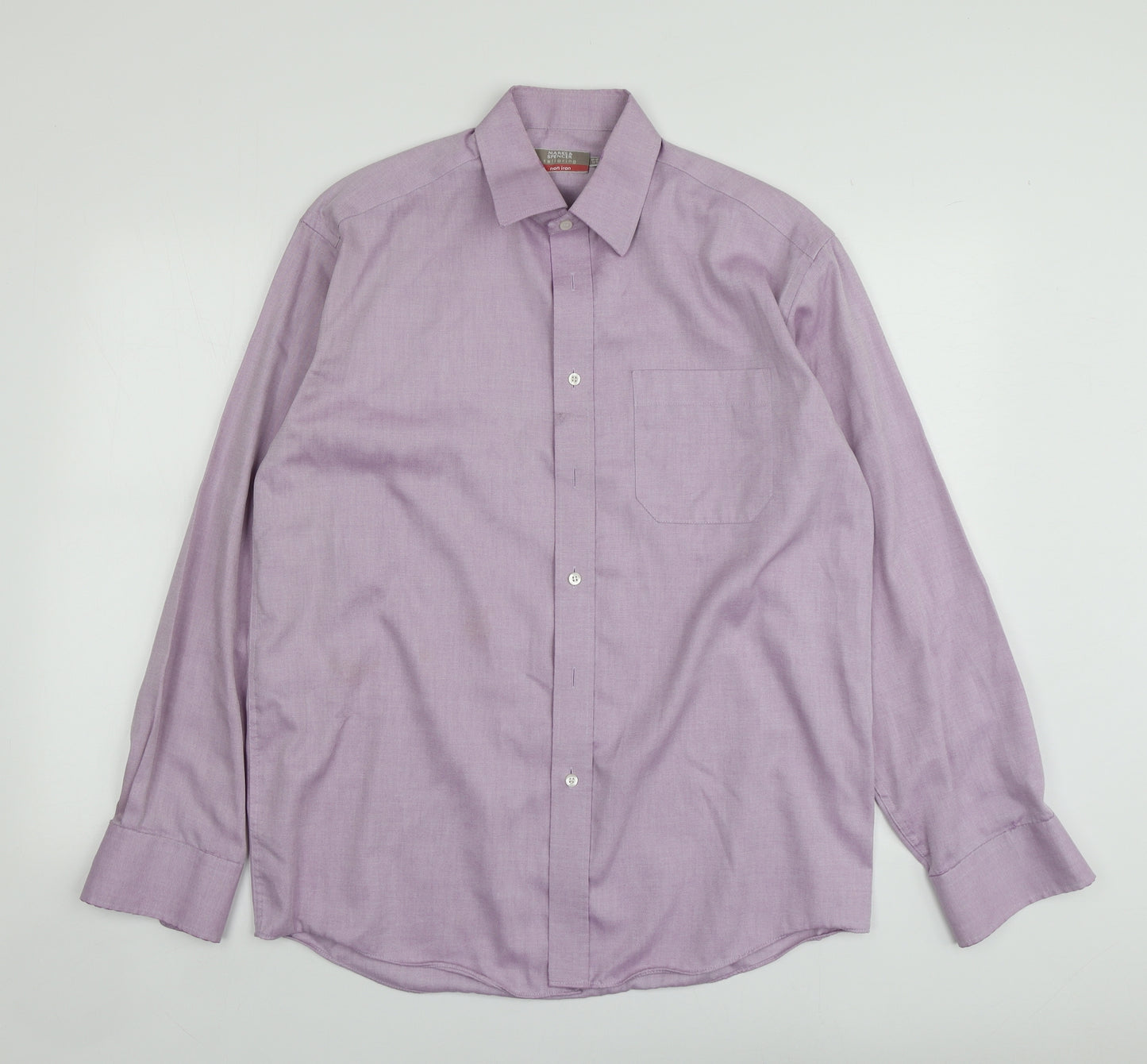 M&S Mens Purple  Cotton  Button-Up Size 15 Collared