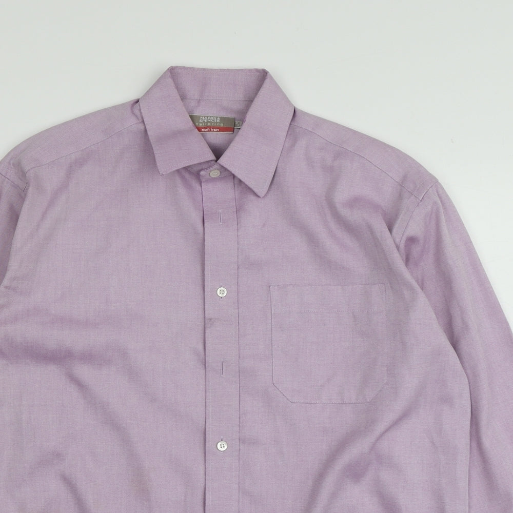 M&S Mens Purple  Cotton  Button-Up Size 15 Collared