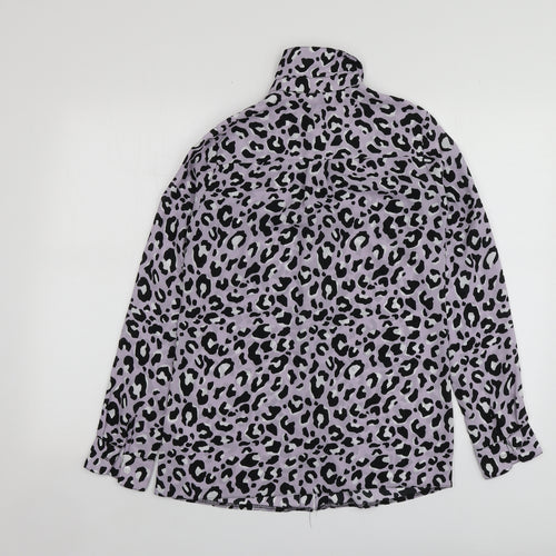 New Look Womens Purple Animal Print Polyester Basic Button-Up Size 6 Collared