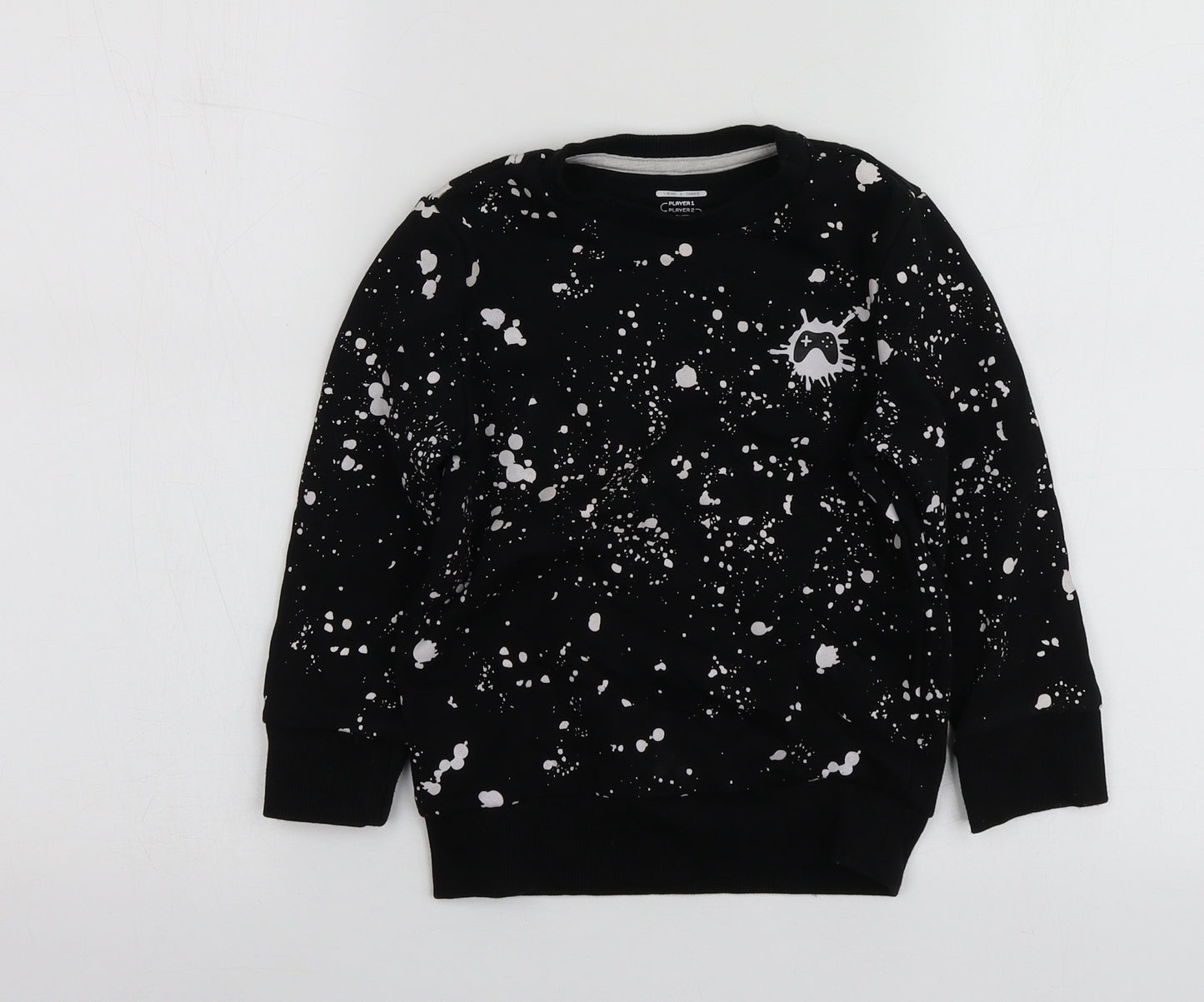 F&F Boys Black Geometric Cotton Pullover Sweatshirt Size 4-5 Years