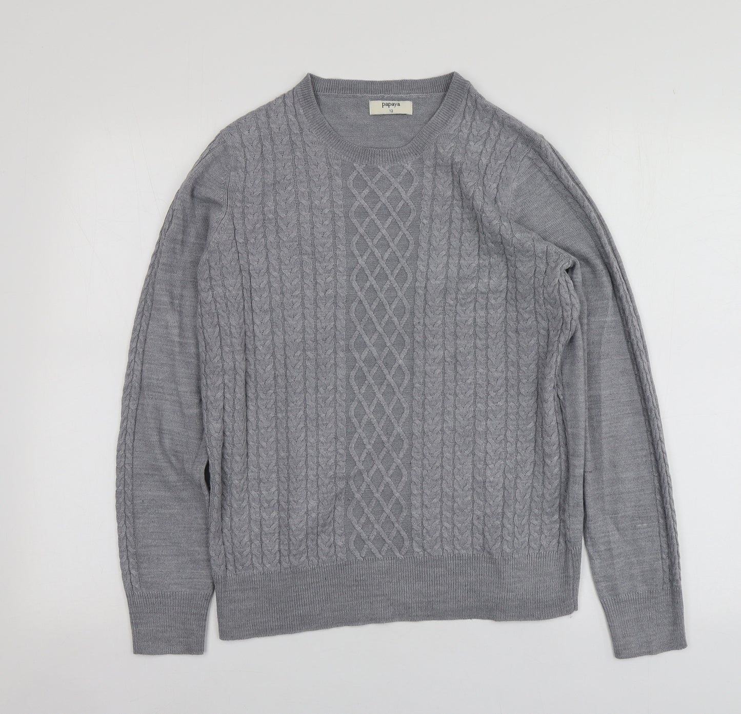 Papaya Womens Grey Round Neck  Acrylic Pullover Jumper Size 12