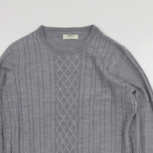 Papaya Womens Grey Round Neck  Acrylic Pullover Jumper Size 12