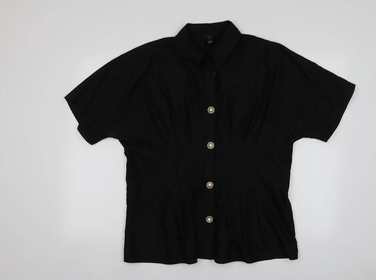 River Island Womens Black  Polyester Basic Button-Up Size 18 Collared