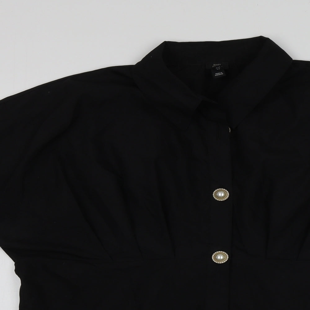 River Island Womens Black  Polyester Basic Button-Up Size 18 Collared