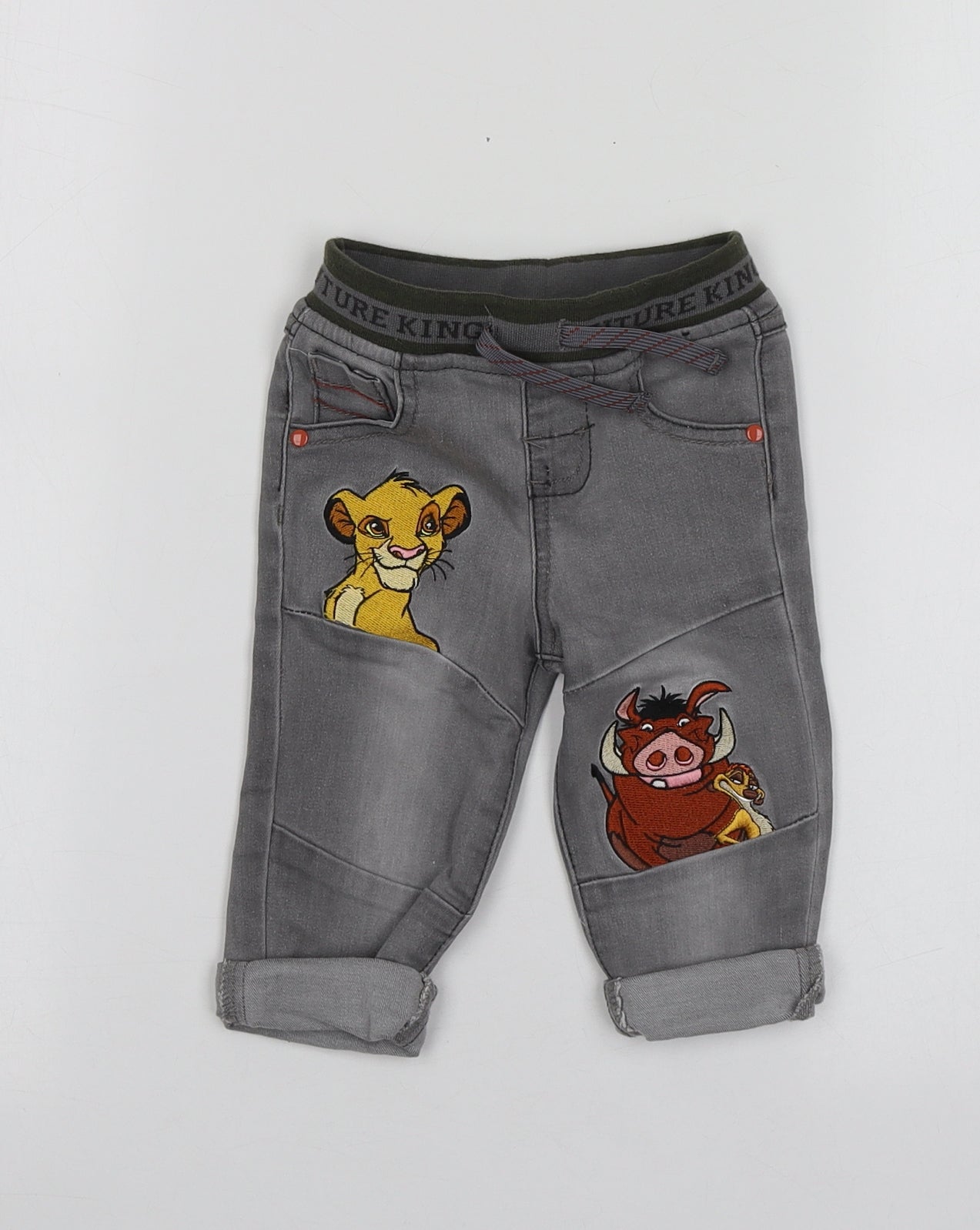 Disney Boys Grey Geometric Cotton Jogger Jeans Size 6-9 Months   - King Lion