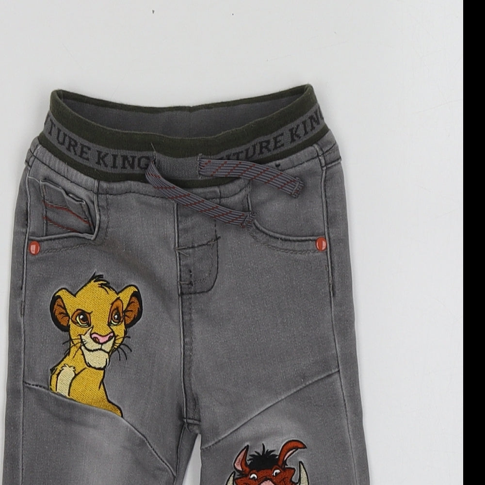 Disney Boys Grey Geometric Cotton Jogger Jeans Size 6-9 Months   - King Lion