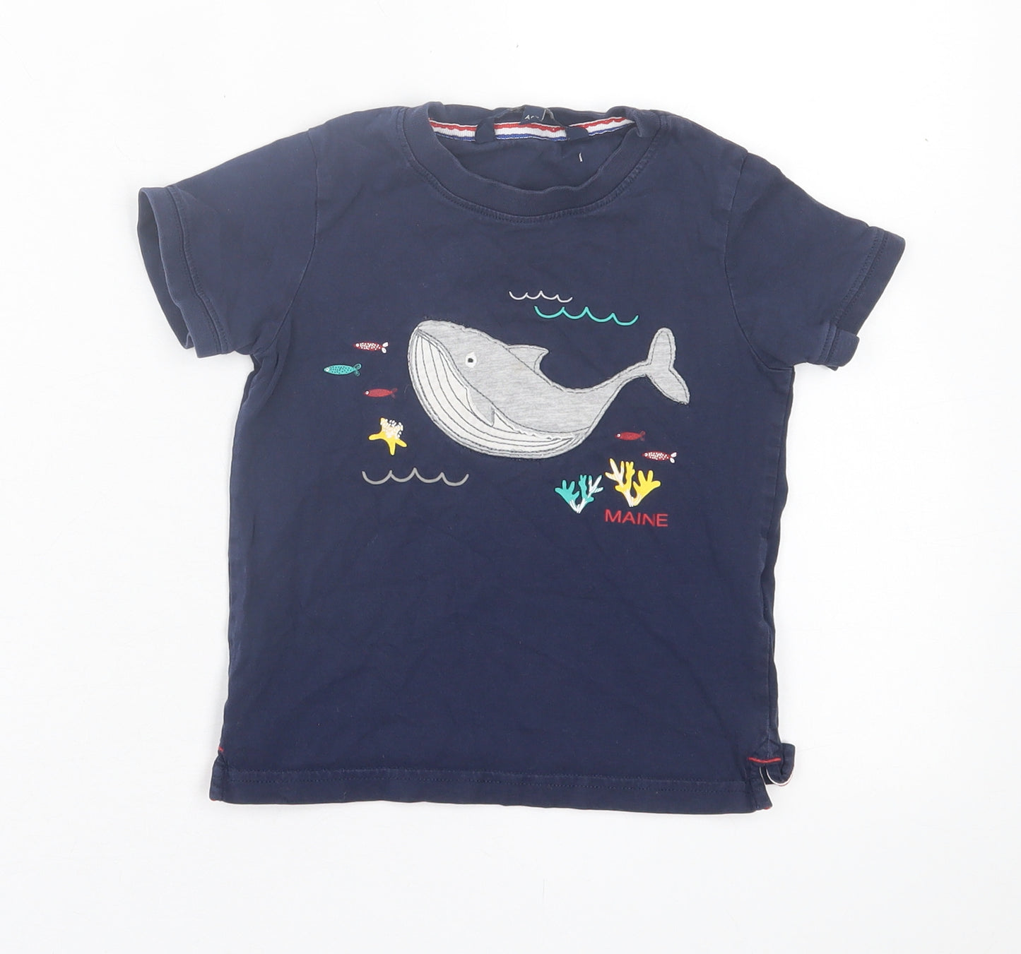 Maine Boys Blue  Cotton Basic T-Shirt Size 2-3 Years Crew Neck Pullover