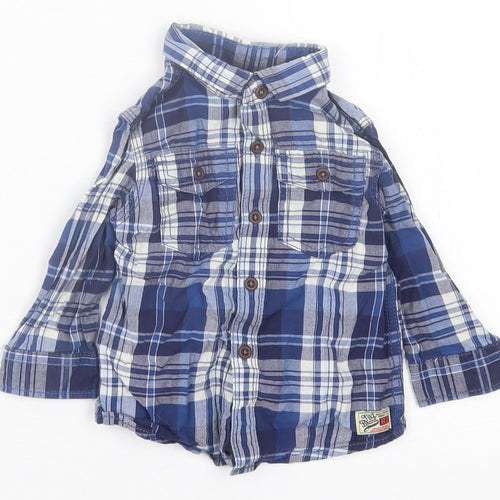 NEXT Boys Blue Plaid Cotton Basic Button-Up Size 6-9 Months Collared Button