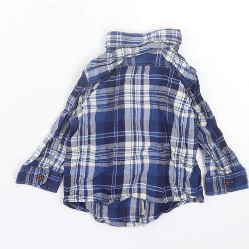 NEXT Boys Blue Plaid Cotton Basic Button-Up Size 6-9 Months Collared Button