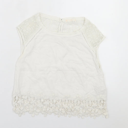 Bershka Womens White  Cotton Cropped  Size S Crew Neck