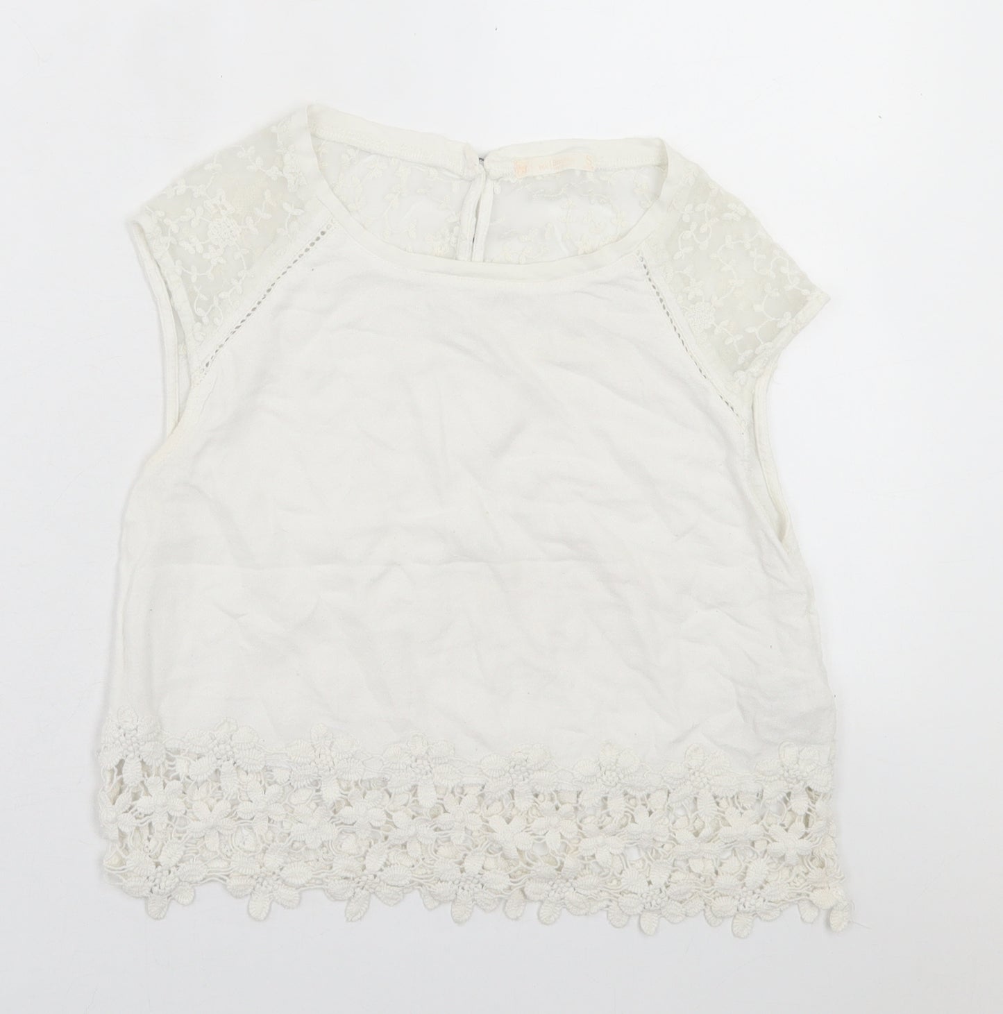 Bershka Womens White  Cotton Cropped  Size S Crew Neck