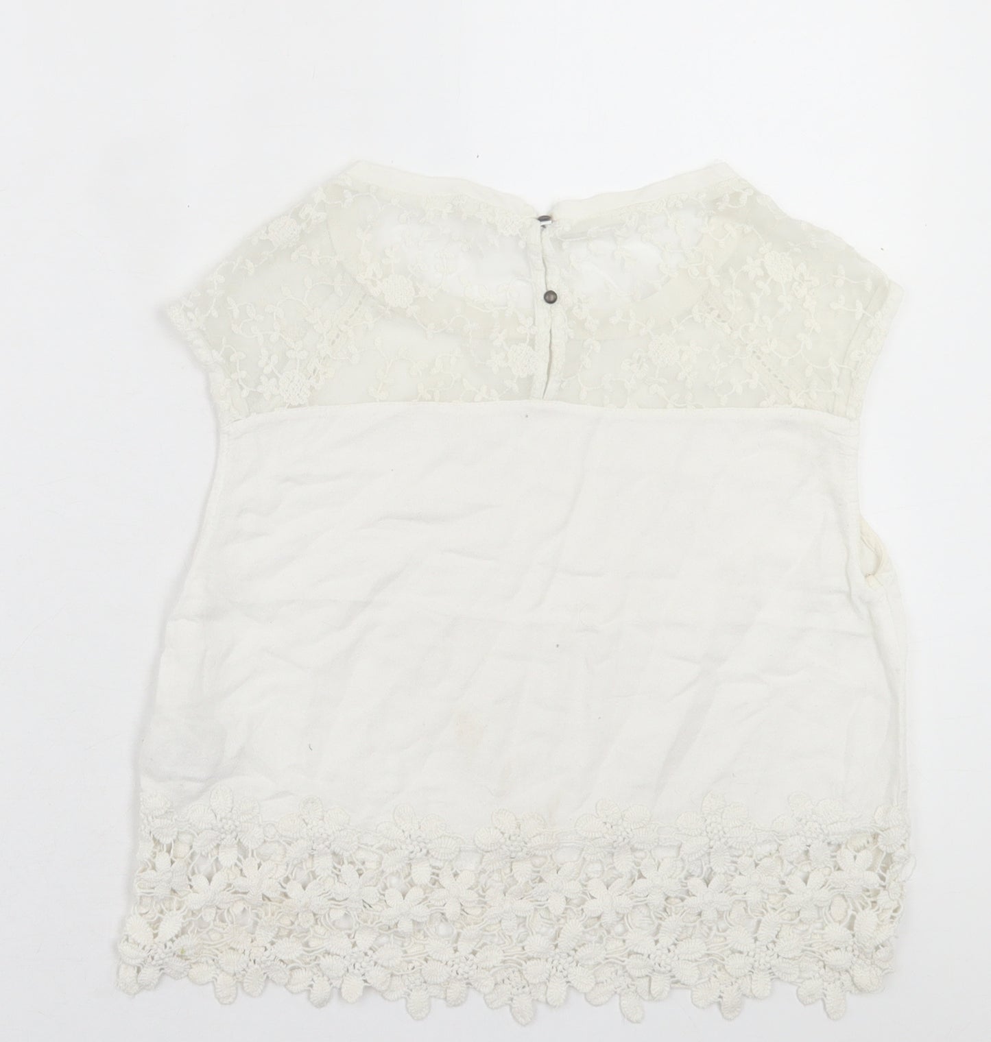 Bershka Womens White  Cotton Cropped  Size S Crew Neck