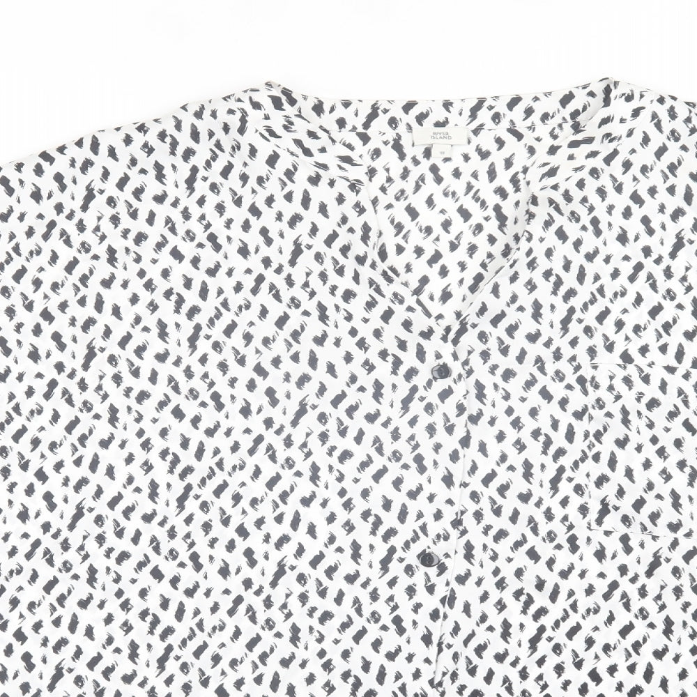 River Island Womens White Animal Print Polyester Basic Blouse Size 18 V-Neck