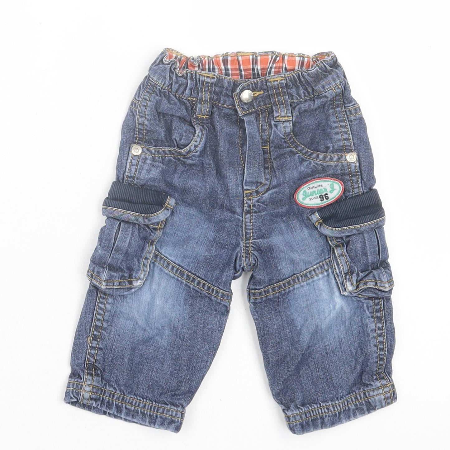 Jasper Conran Boys Blue  Cotton Cargo Jeans Size 6-9 Months  Button