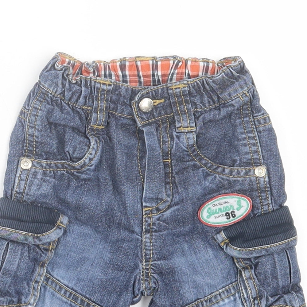 Jasper Conran Boys Blue  Cotton Cargo Jeans Size 6-9 Months  Button