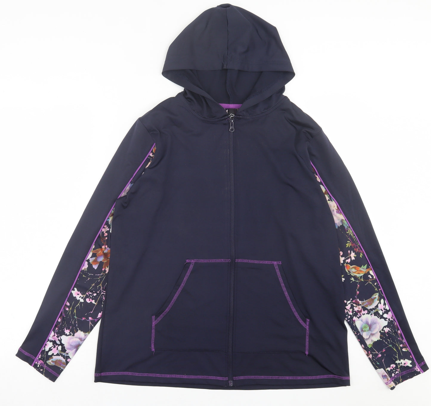 Evans Womens Purple Floral Polyester Basic Casual Size 18 Crew Neck Zip