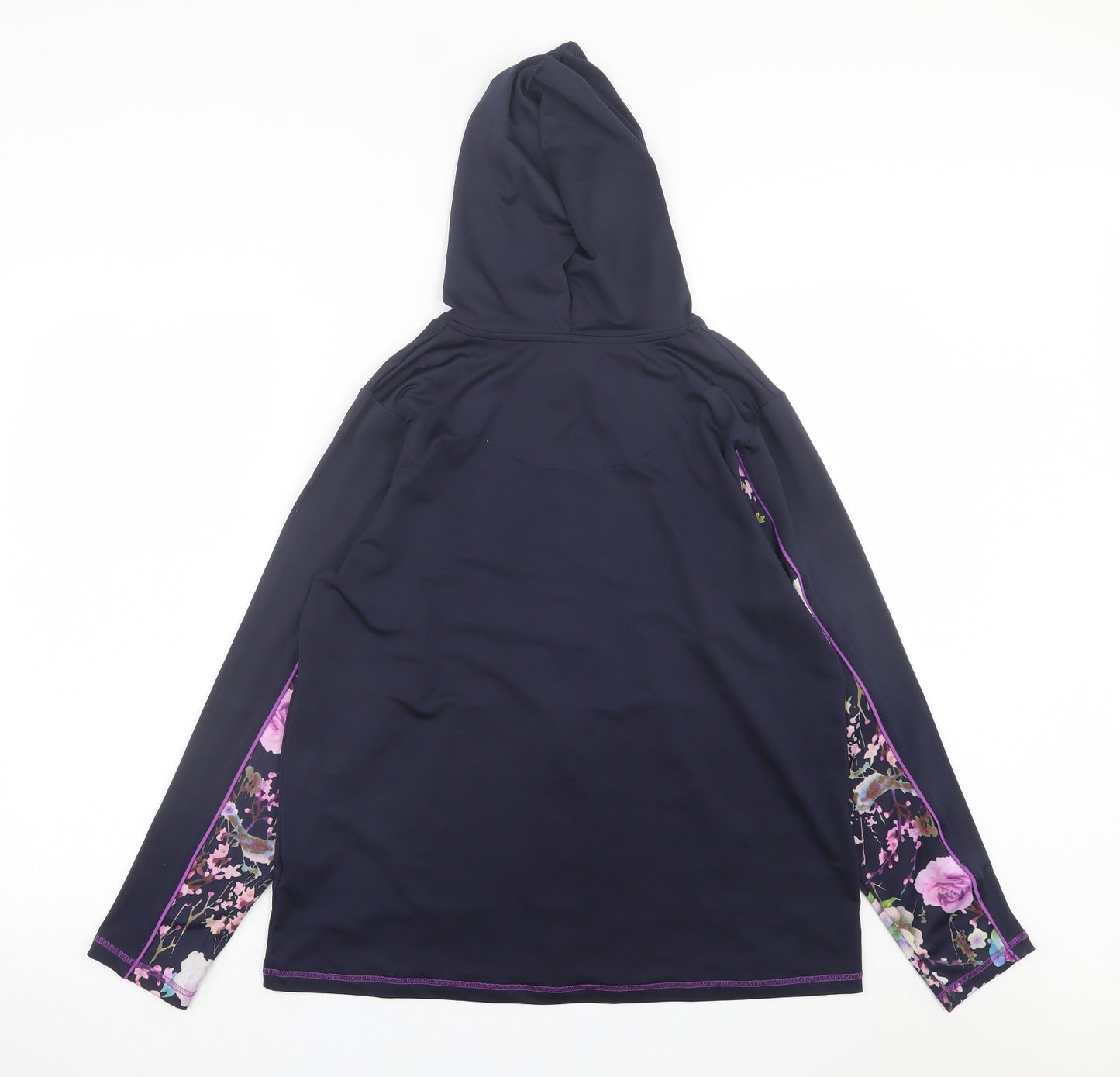 Evans Womens Purple Floral Polyester Basic Casual Size 18 Crew Neck Zip