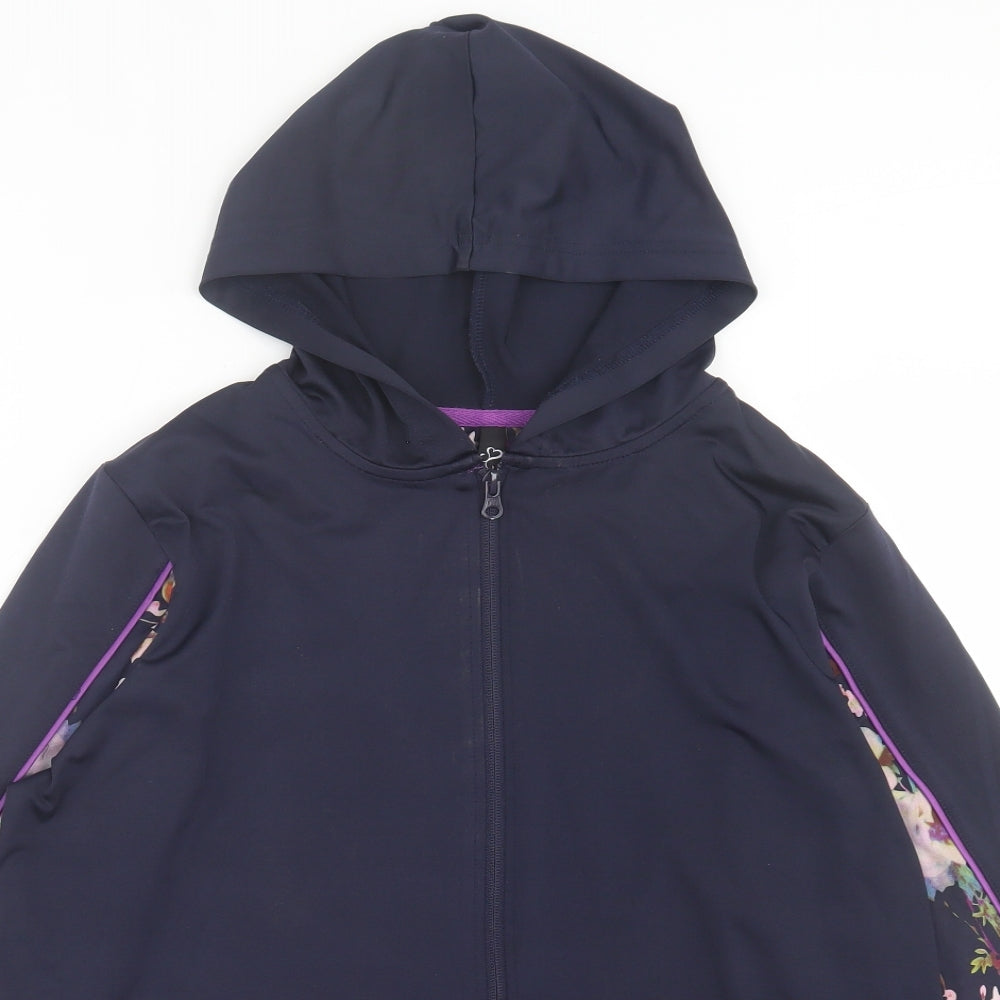 Evans Womens Purple Floral Polyester Basic Casual Size 18 Crew Neck Zip