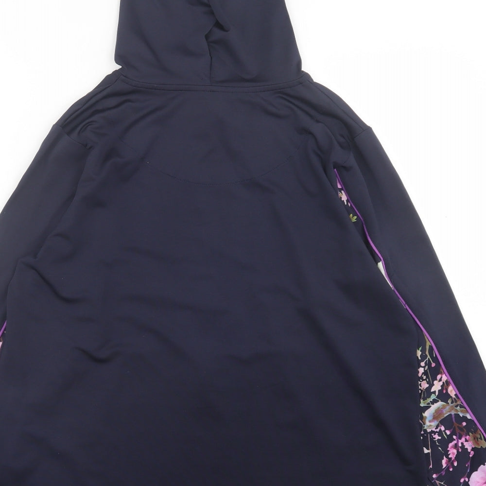 Evans Womens Purple Floral Polyester Basic Casual Size 18 Crew Neck Zip