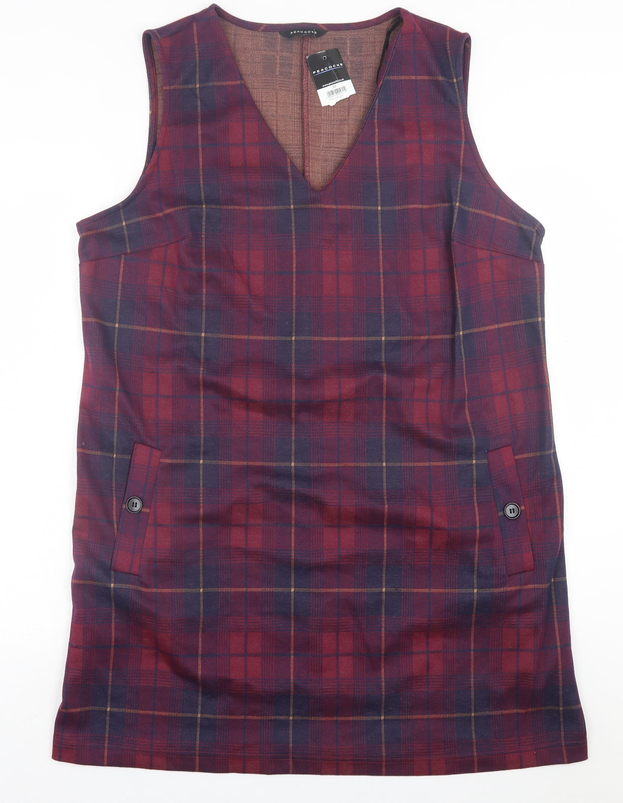 Peacocks Womens Purple Plaid Polyester A-Line  Size 20  V-Neck Pullover