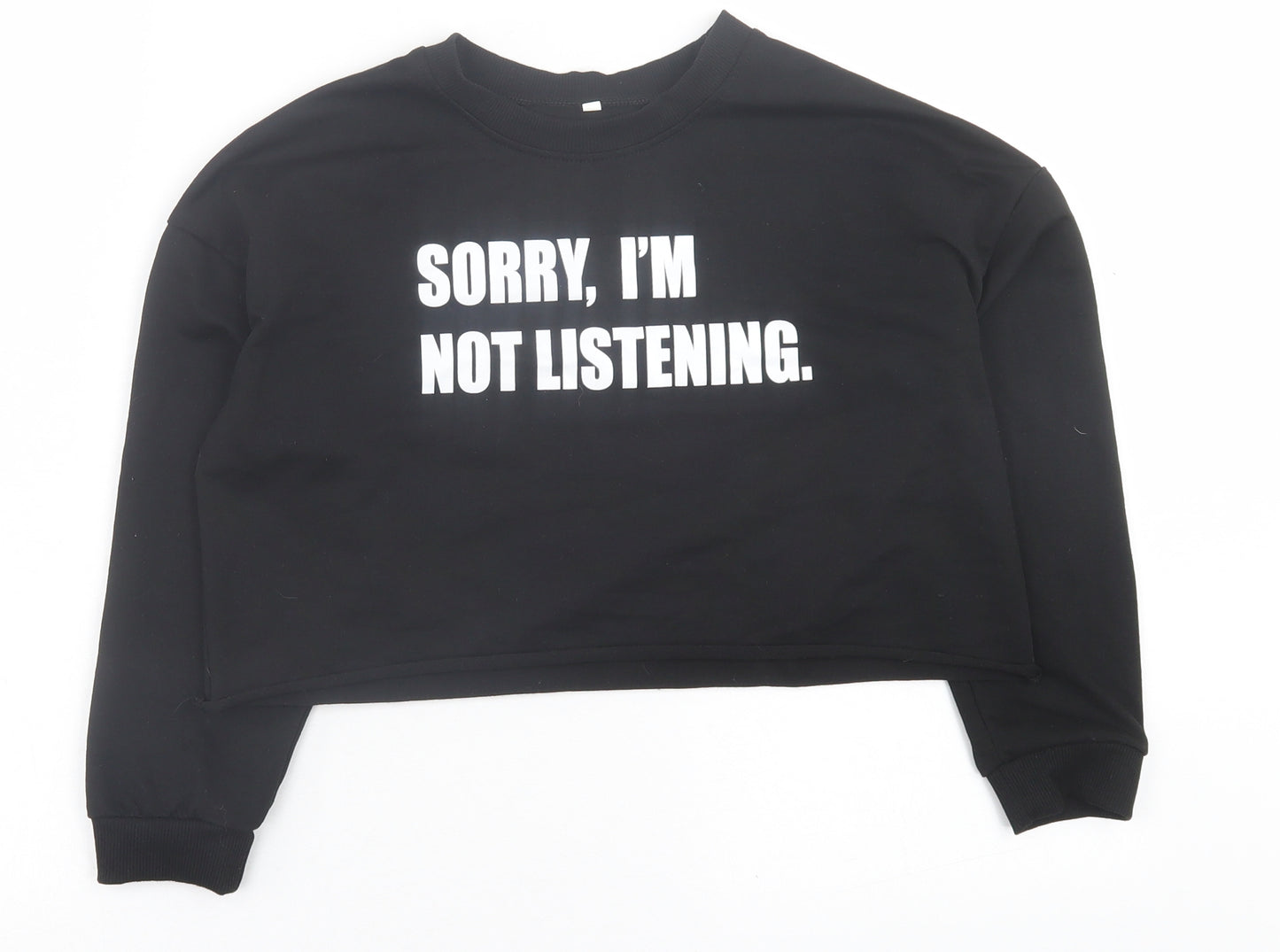 SheIn Girls Black  Cotton Cropped T-Shirt Size 11 Years Crew Neck Pullover