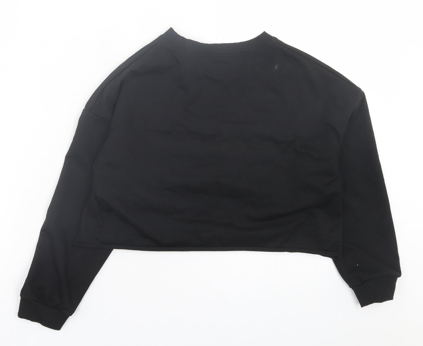SheIn Girls Black  Cotton Cropped T-Shirt Size 11 Years Crew Neck Pullover