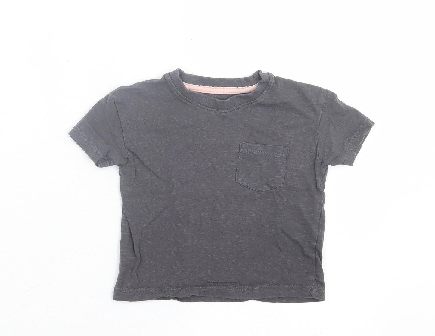 Primark Girls Grey  Cotton Basic T-Shirt Size 9-12 Months Crew Neck Pullover