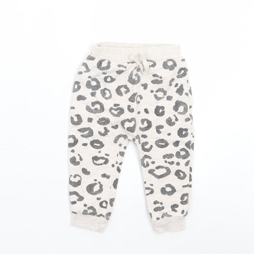 George Girls Grey Animal Print Cotton Jogger Trousers Size 9 Months  Tie
