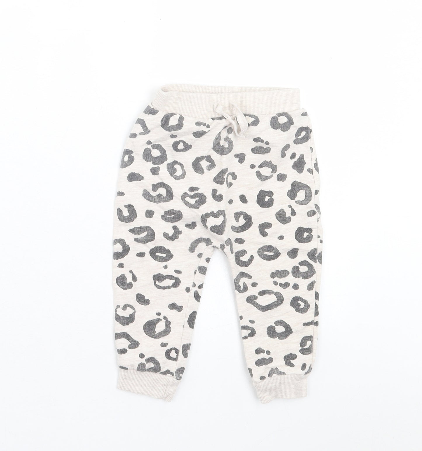 George Girls Grey Animal Print Cotton Jogger Trousers Size 9 Months  Tie