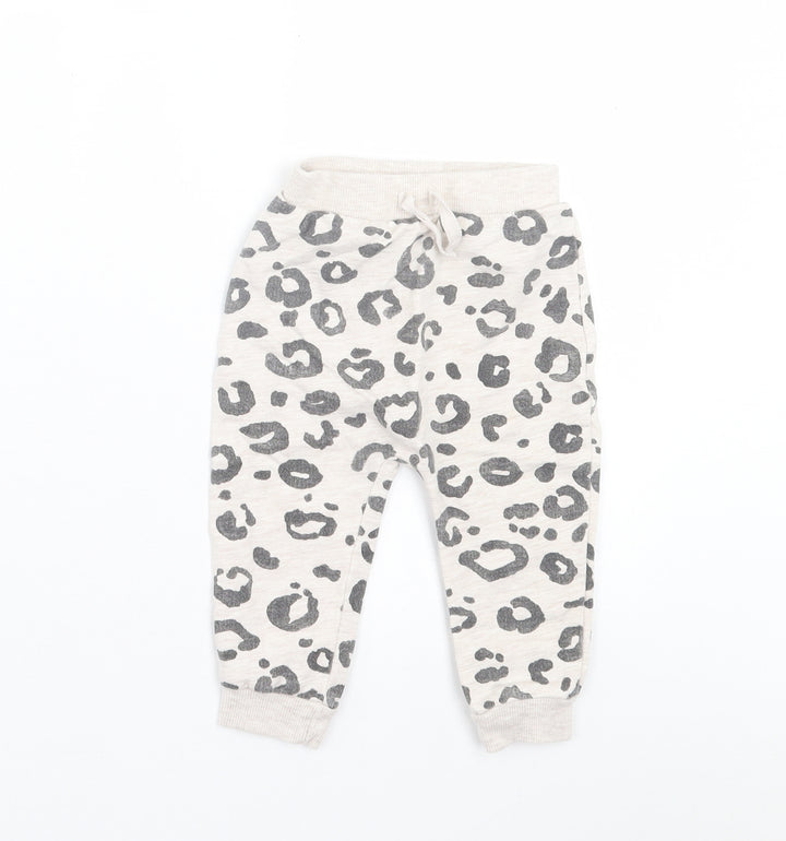 George Girls Grey Animal Print Cotton Jogger Trousers Size 9 Months  Tie