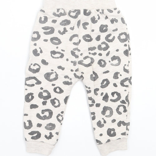 George Girls Grey Animal Print Cotton Jogger Trousers Size 9 Months  Tie