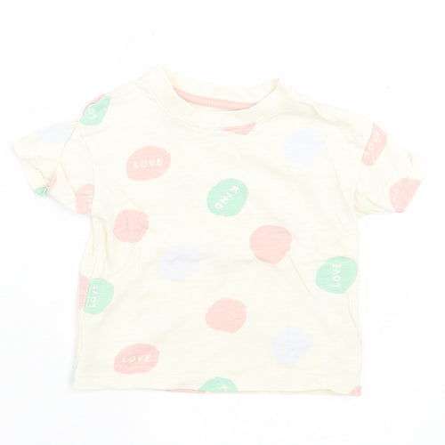 Primark Girls Beige Geometric Polyester Basic T-Shirt Size 9-12 Months Crew Neck Pullover