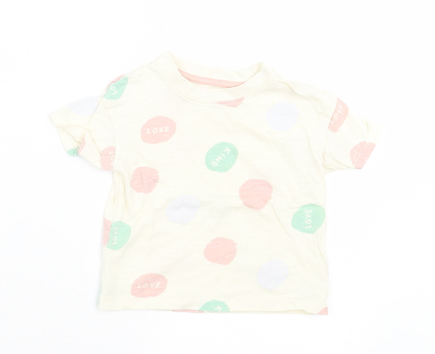 Primark Girls Beige Geometric Polyester Basic T-Shirt Size 9-12 Months Crew Neck Pullover