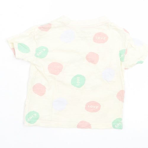 Primark Girls Beige Geometric Polyester Basic T-Shirt Size 9-12 Months Crew Neck Pullover
