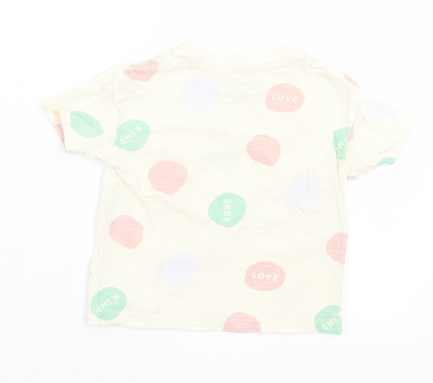 Primark Girls Beige Geometric Polyester Basic T-Shirt Size 9-12 Months Crew Neck Pullover