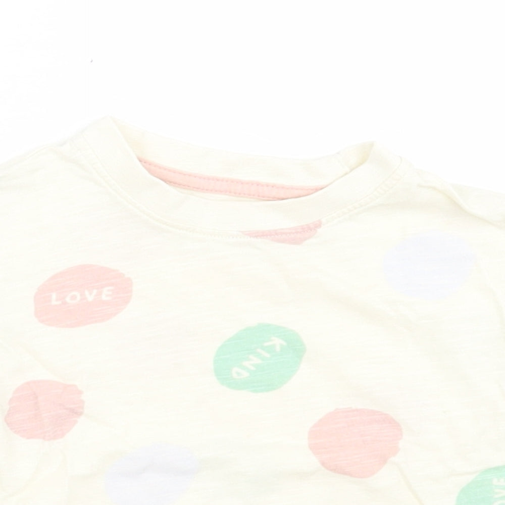 Primark Girls Beige Geometric Polyester Basic T-Shirt Size 9-12 Months Crew Neck Pullover