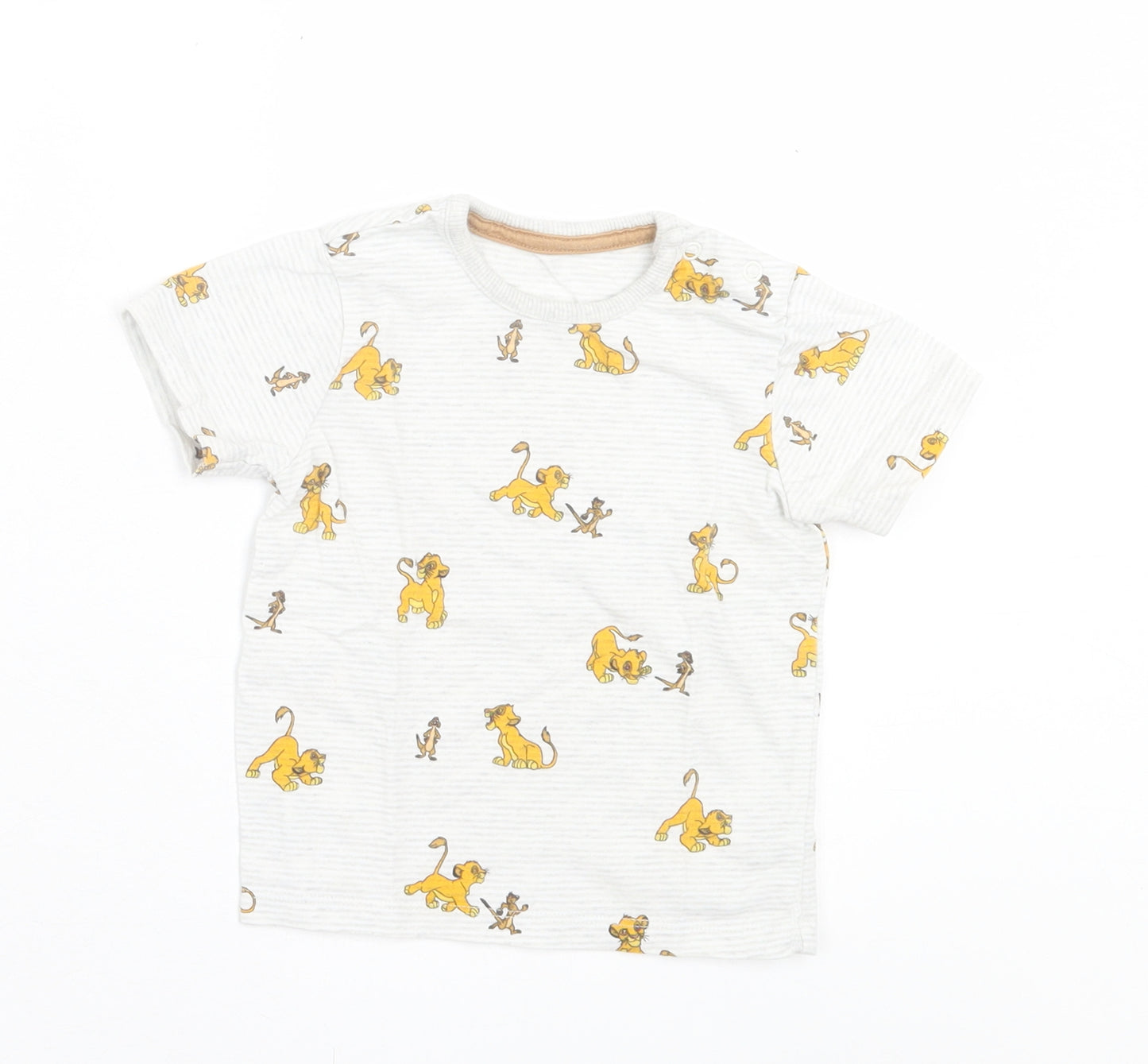 George Boys Grey Geometric Cotton Basic T-Shirt Size 9-12 Months Crew Neck Button - Lion King