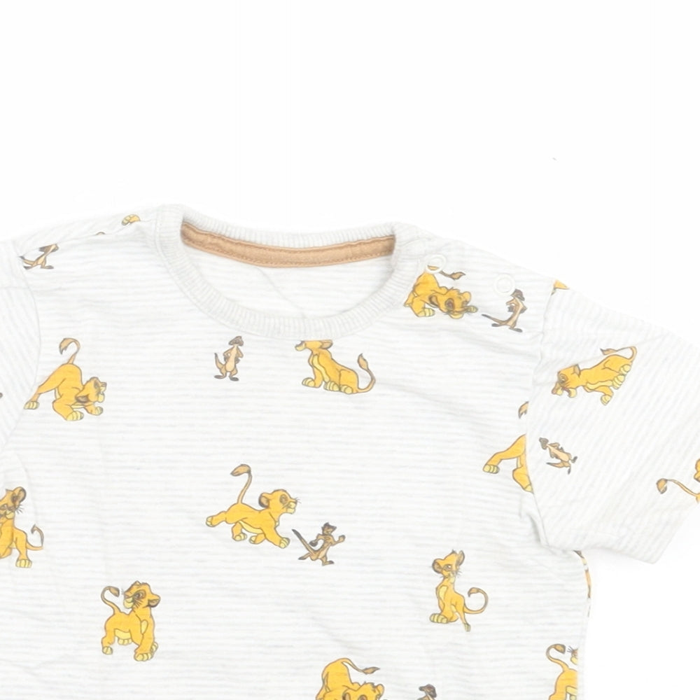 George Boys Grey Geometric Cotton Basic T-Shirt Size 9-12 Months Crew Neck Button - Lion King